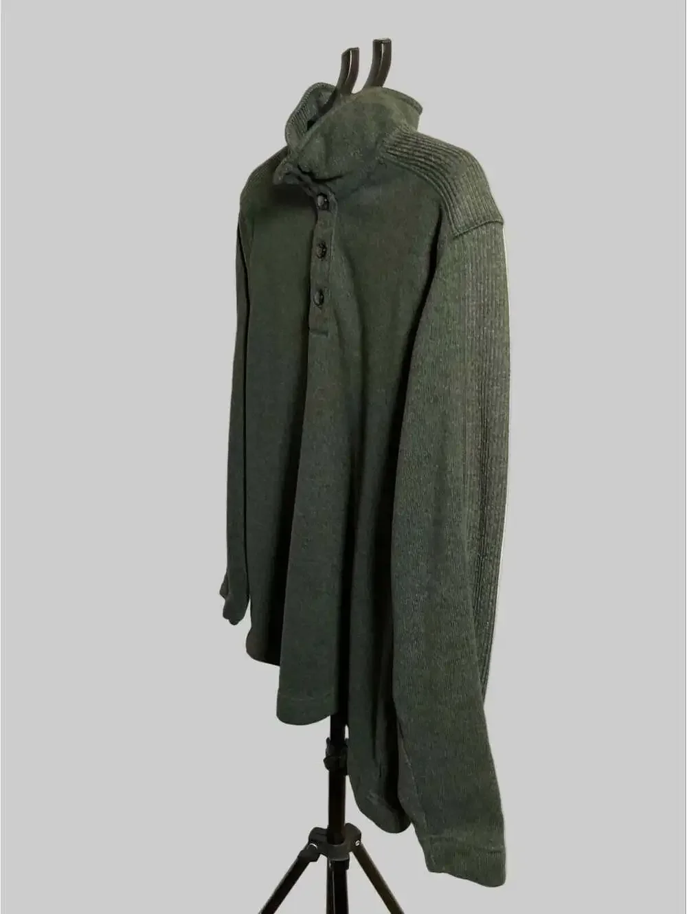 Van Heusen Mock Neck Button Pullover Sweater Mens Size L Olive Green